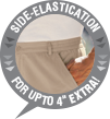 Side elastication for up to 4 inches extra Side elastication for up to 4 inches extra
