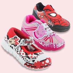 Group shot of Spiderman, Peppa Pig & Minnie Mouse character shoes
