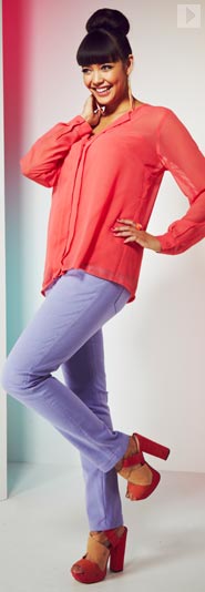 Open Collar Blouse & Coloured Jeans
