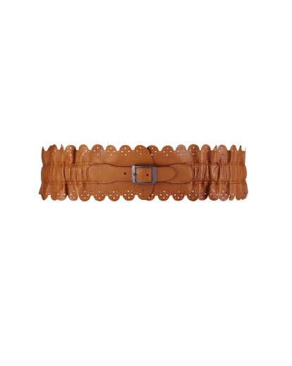 Tan ruffle waist belt