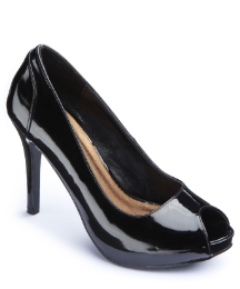 Peep toe black patent court shoes