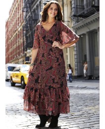 Lady Wearing Layered Plus Size Maxi Dress
