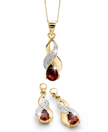 Garnet & Diamond Pendant & Earrings Set