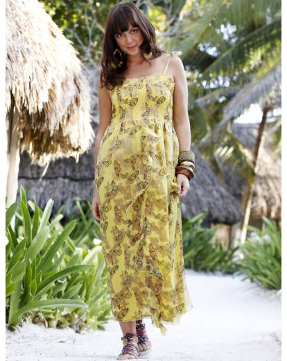 yellow butterfly print maxi dress