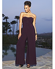 purple strapless jumpsuit
