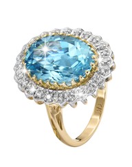 9ct Gold Blue Topaz & Diamond Oval Ring