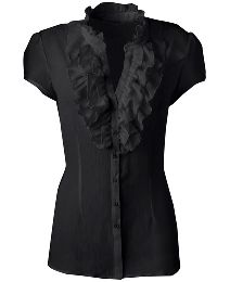 Black plus size ruffle neck blouse