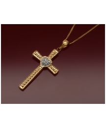 9ct Crystalique Cross Pendant/18in Chain