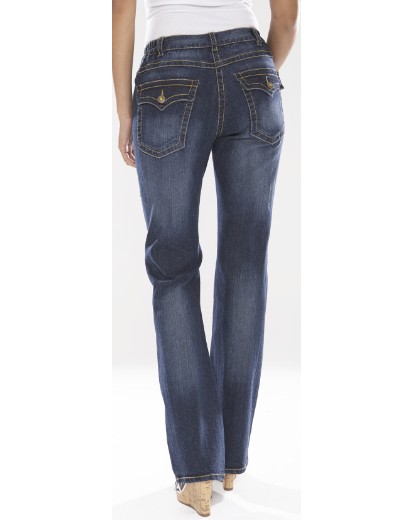 Stretch bootcut jeans. Zip-and-button fastening. Decorative buttons to front and back pockets. Side-...