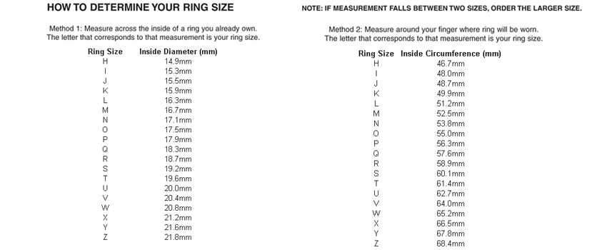 determining ring size. determine your ring size