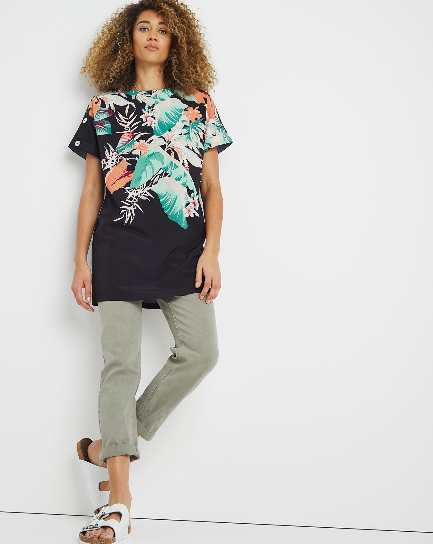 Tropical Print Button Detail Boxy Top Ambrose Wilson