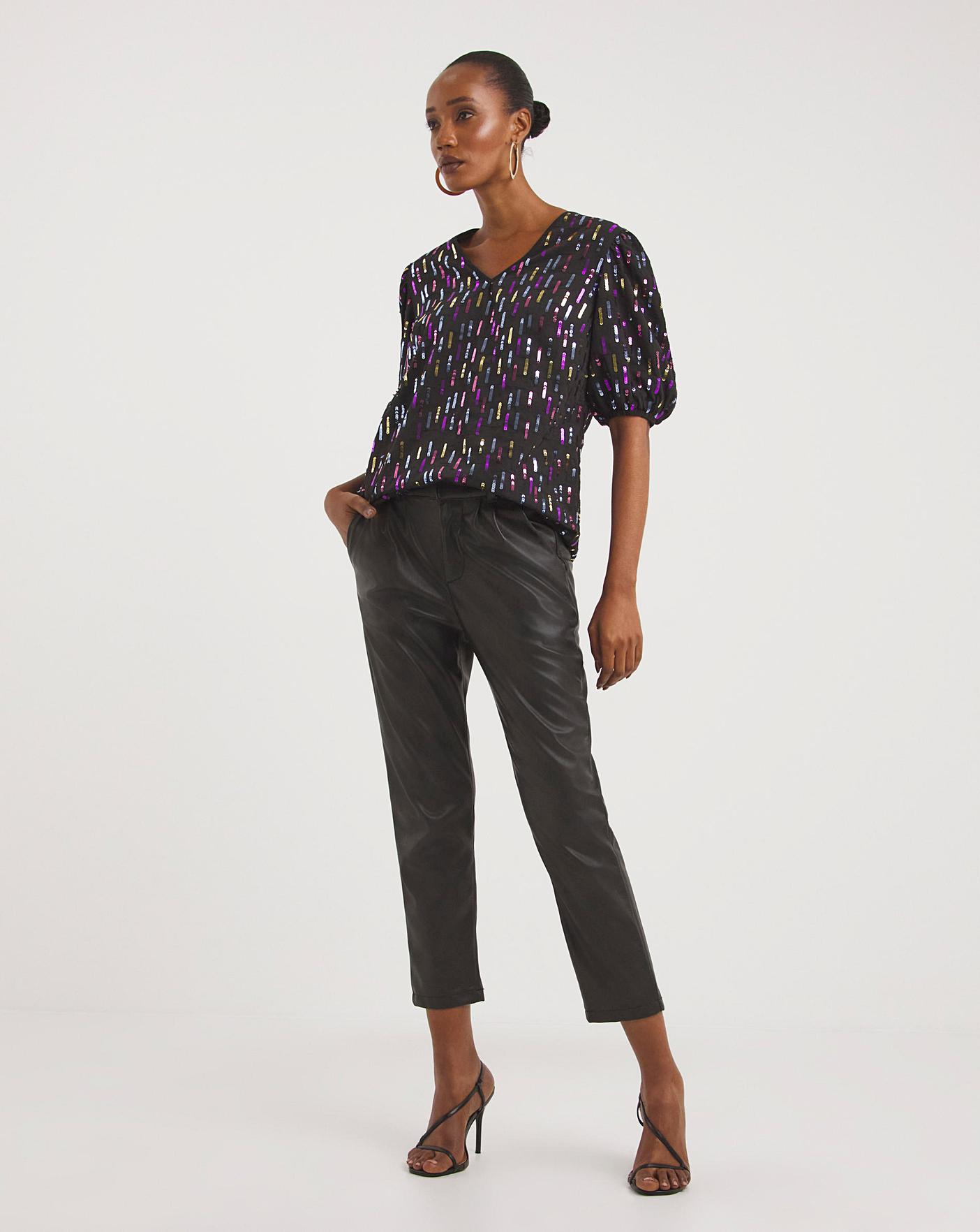 Puff Sleeve V Neck Sequin Top Ambrose Wilson