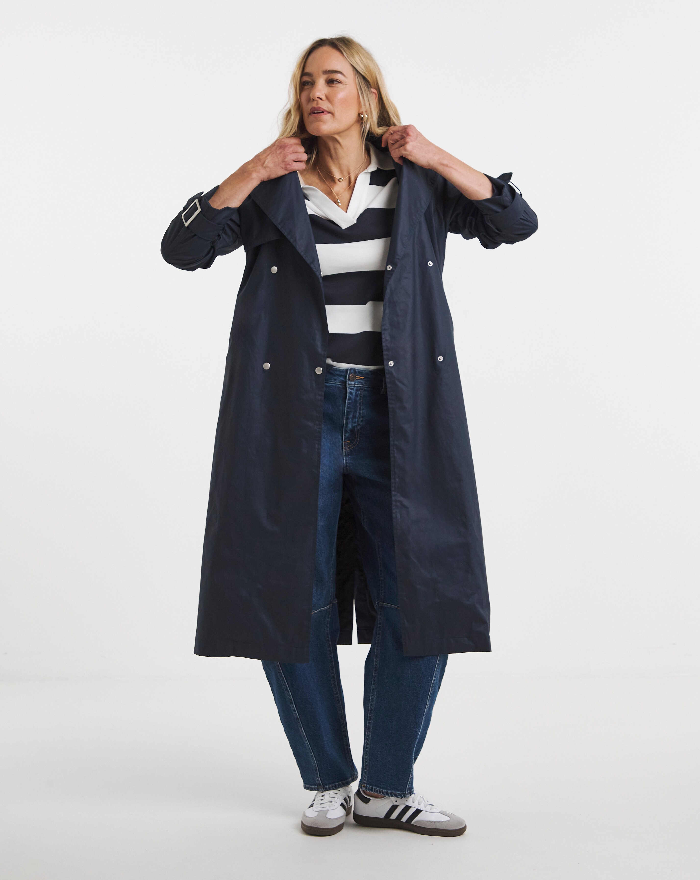 Navy Wool Blend Trench Coat | Ambrose Wilson