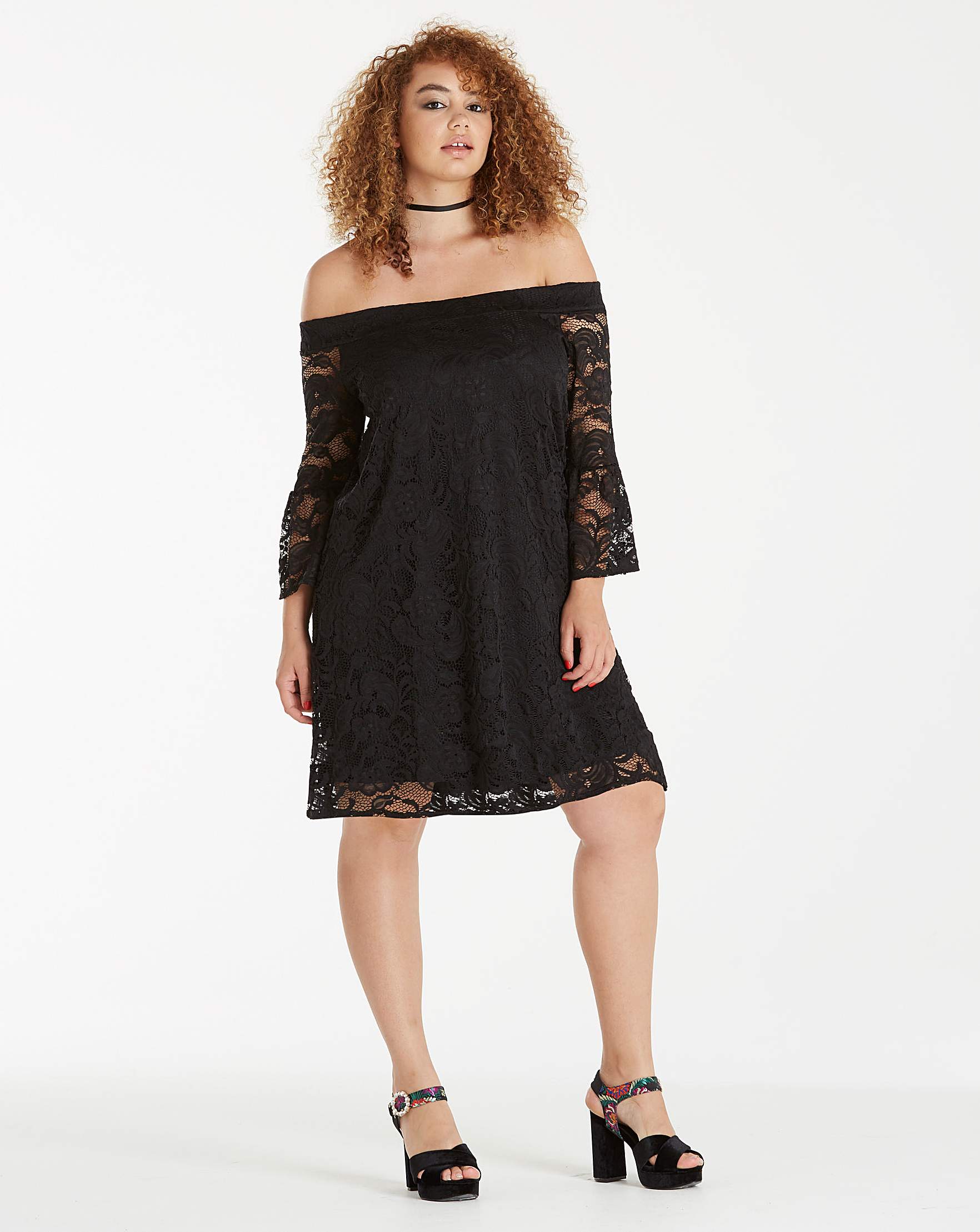 black lace bardot dress
