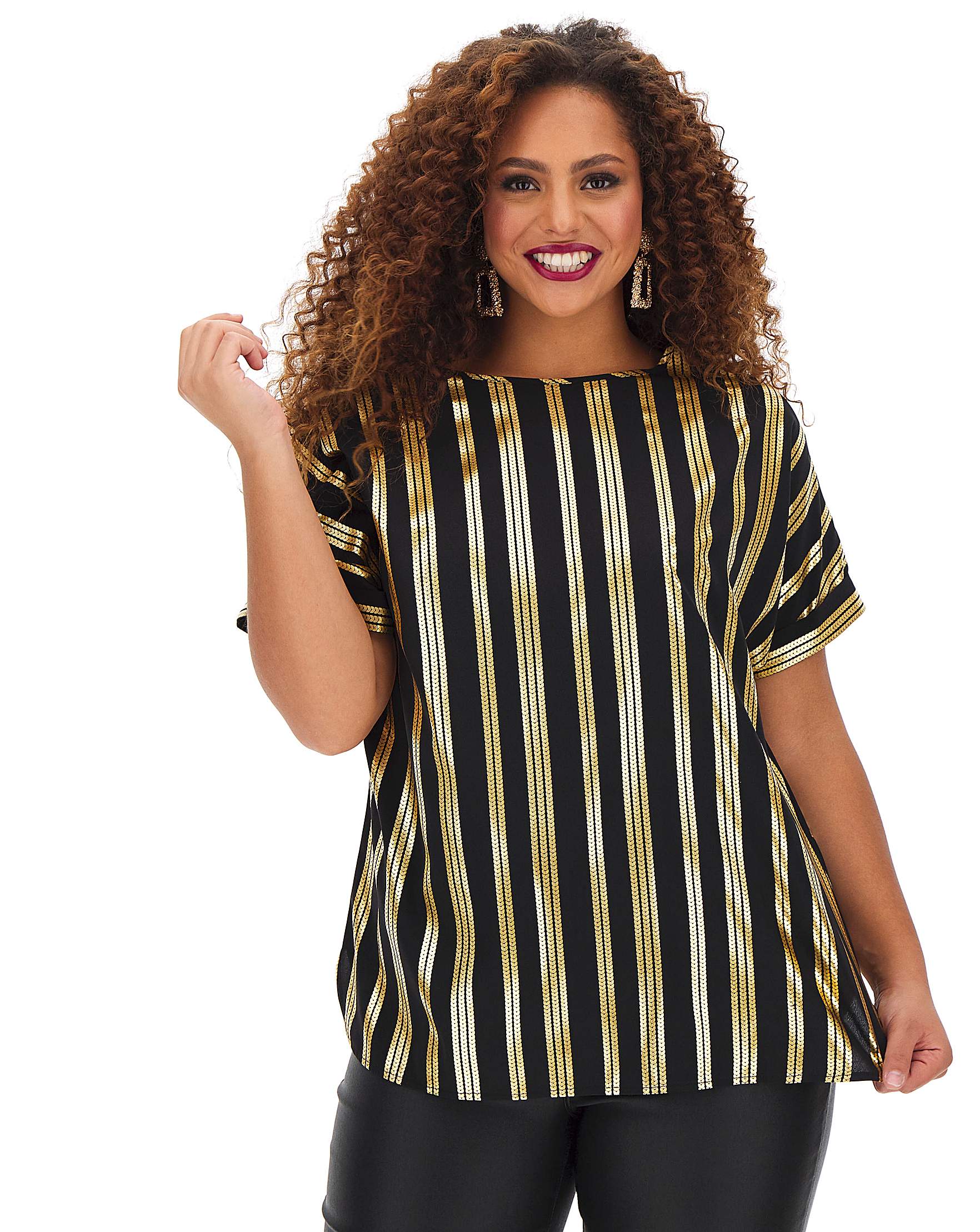 Womens Foil Print Drop Sleeve Boxy Top