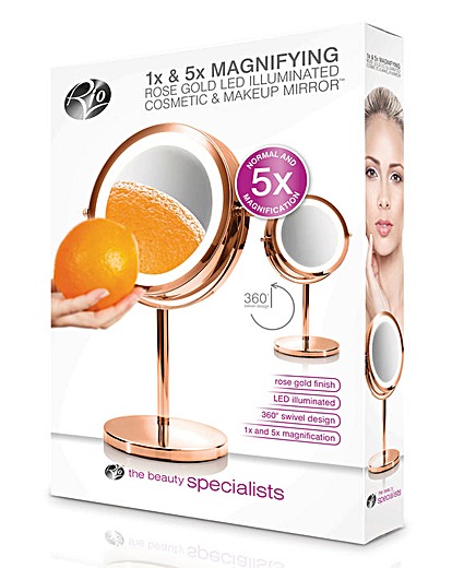 Rio Rose Gold LED Illuminated 1x & 5x Magnification Cosmetic Mirror