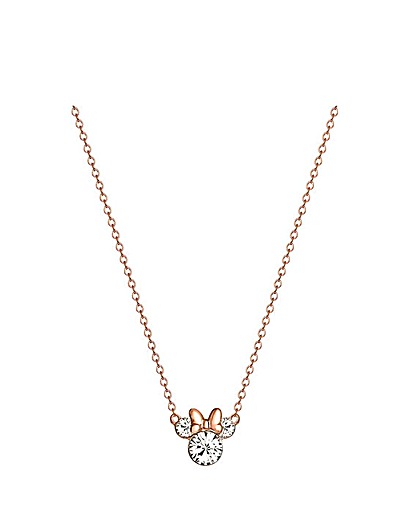 Disney Mickey Mouse Sterling Silver Necklace with Rose Gold Bow & Stone Pendant