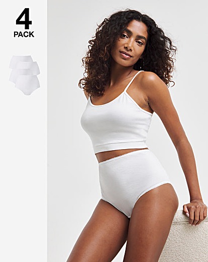 Pretty Secrets 4 Pack Value Cotton Full Brief Knickers -White