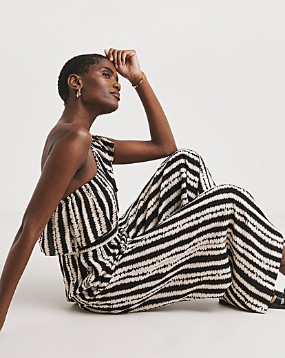 Printed Frill One Shoulder Jumpsuit