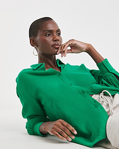 Pure Cotton Textured Relaxed Long Sleeve Shirt