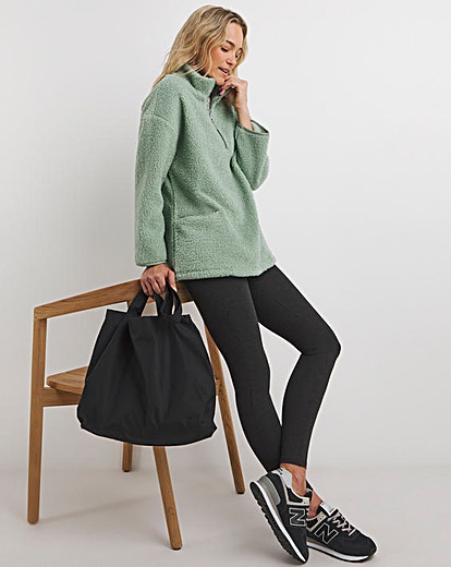 Sage Green Borg Longline Quarter Zip Jacket