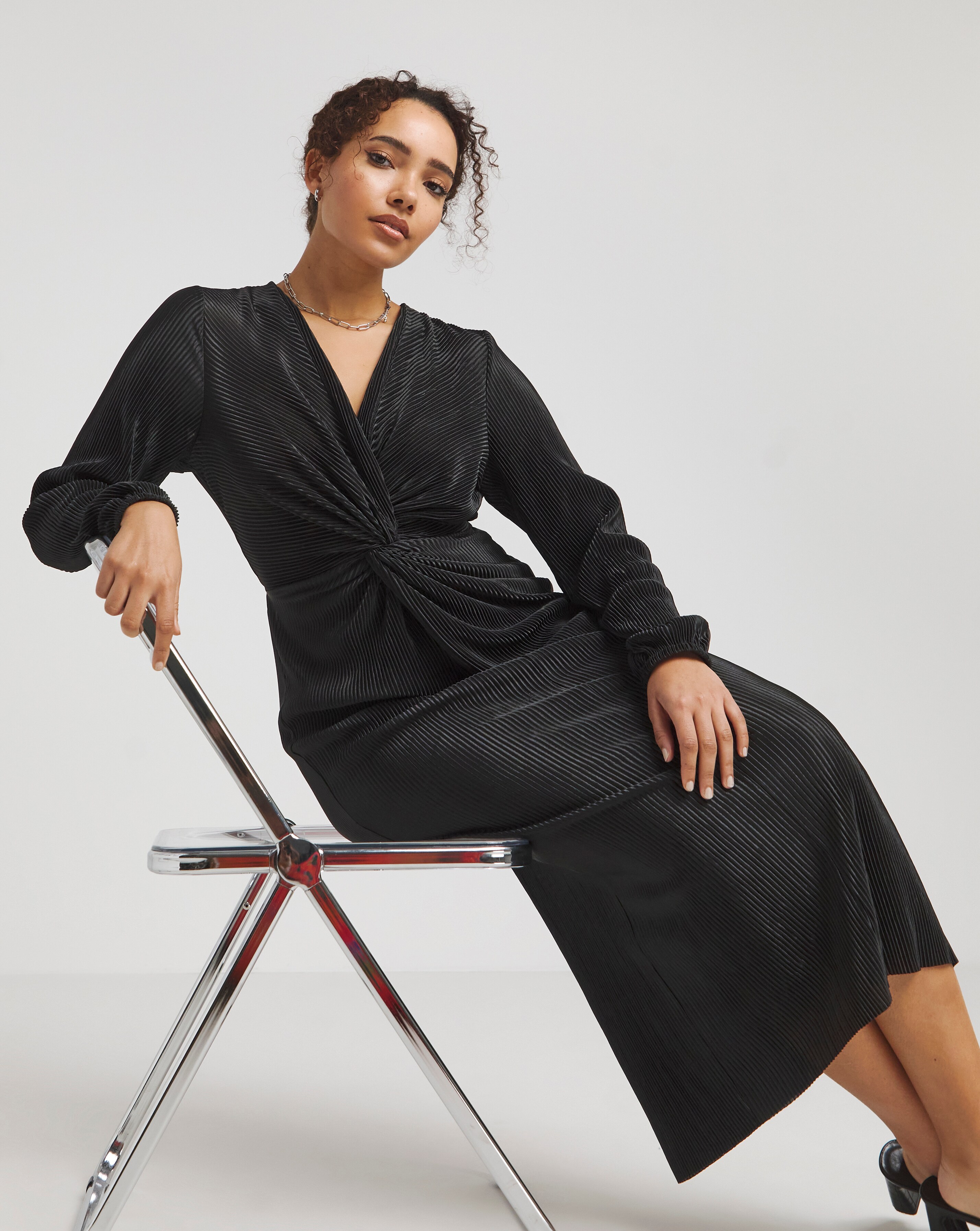 Black Square Neck Textured Waffle Jersey Midi Dress | Ambrose Wilson