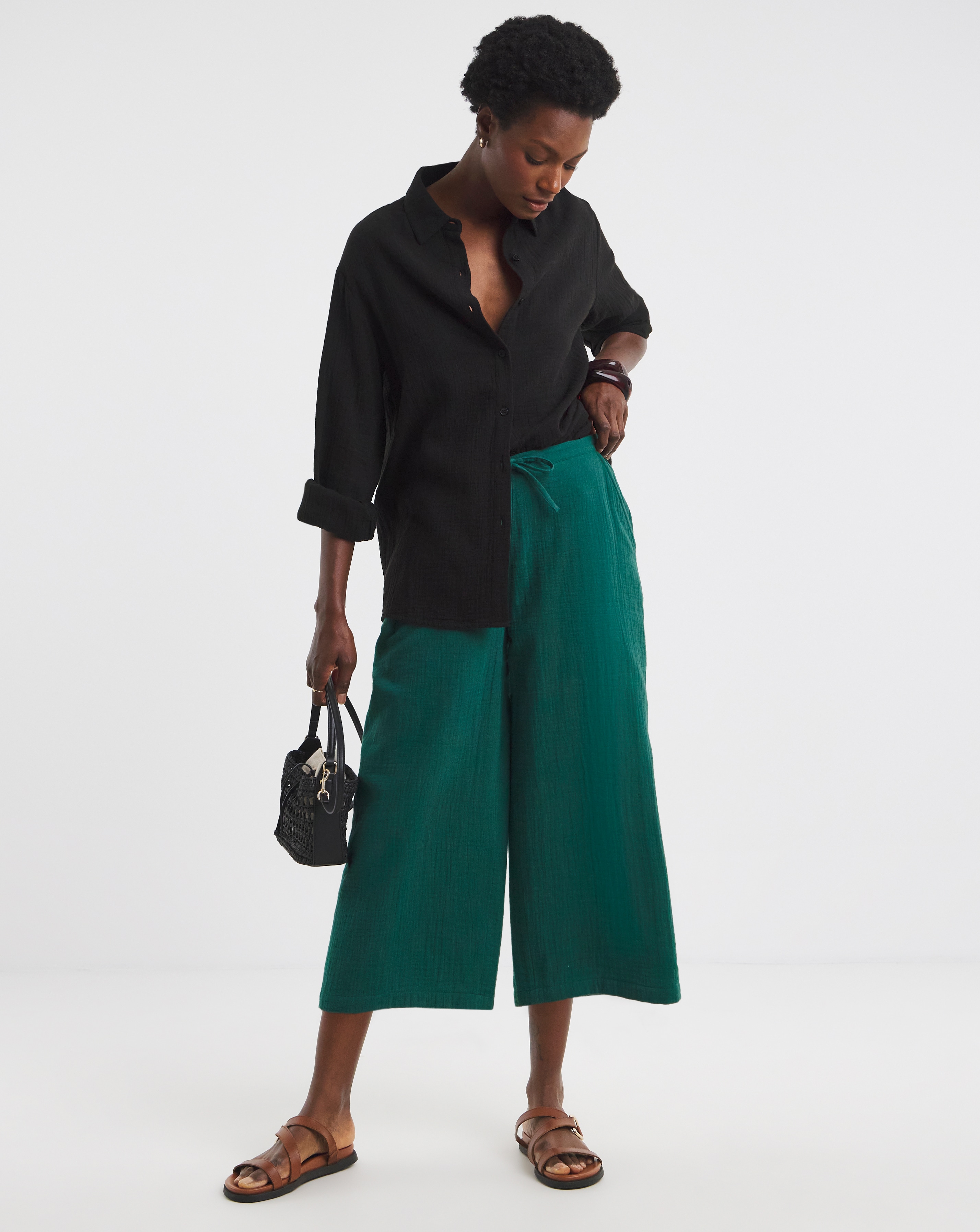 Pure Cotton Textured Cropped Wide Leg Culottes | Ambrose Wilson