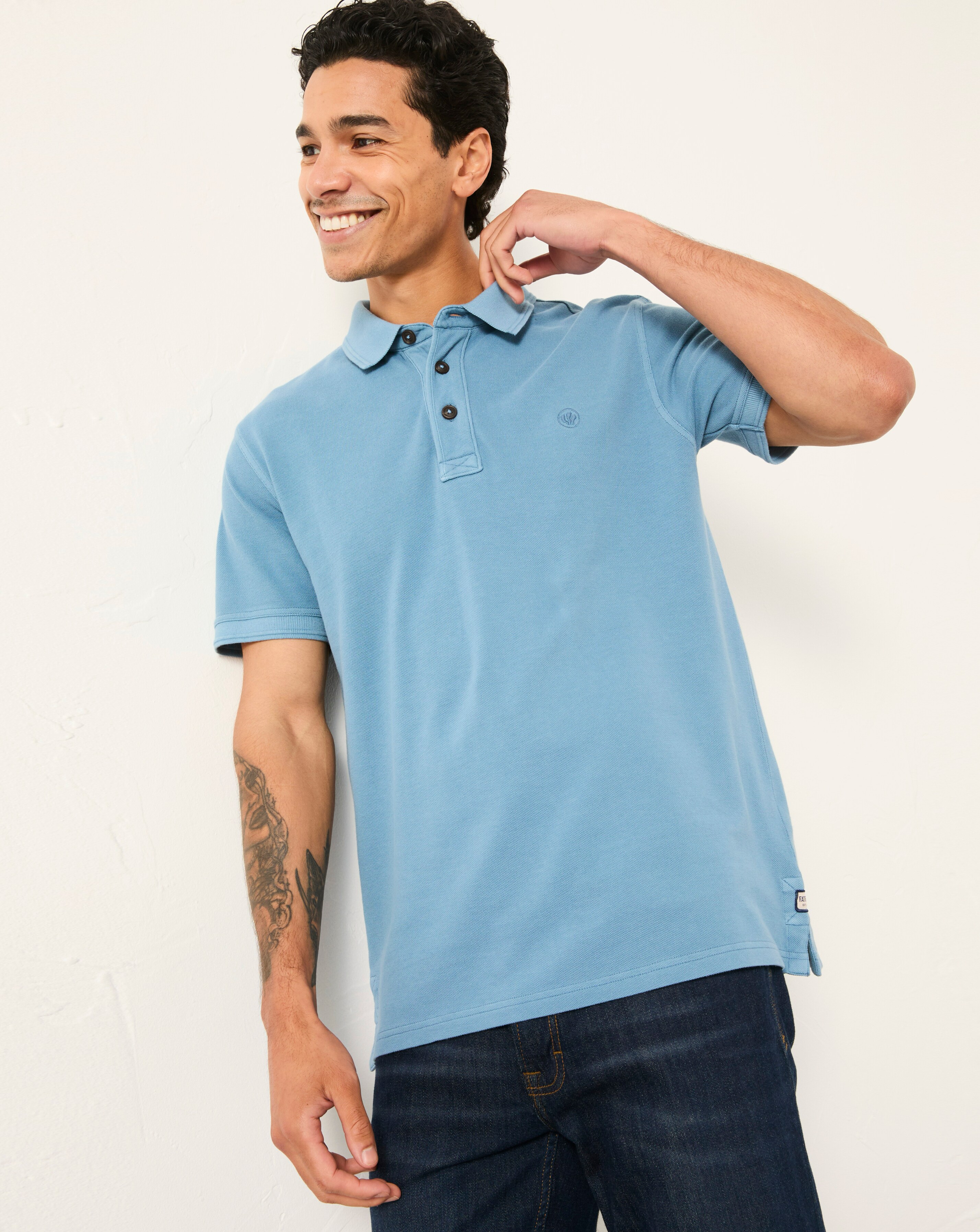 FatFace Chest Stripe Short Sleeve Polo - Blue | Ambrose Wilson