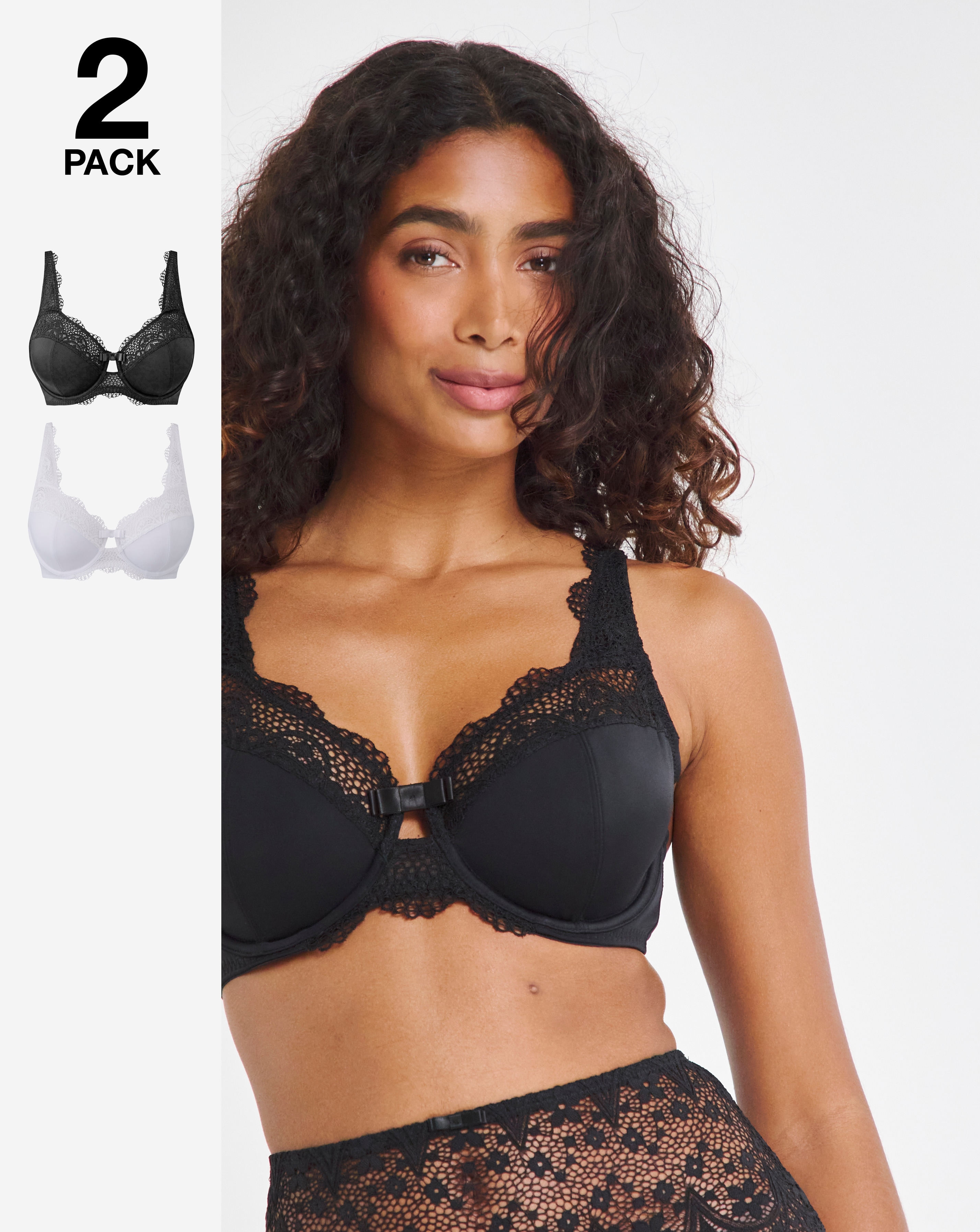 Pretty Secrets (2 Pack) Jane Full Cup Cotton Rich Bras (C-L) Black