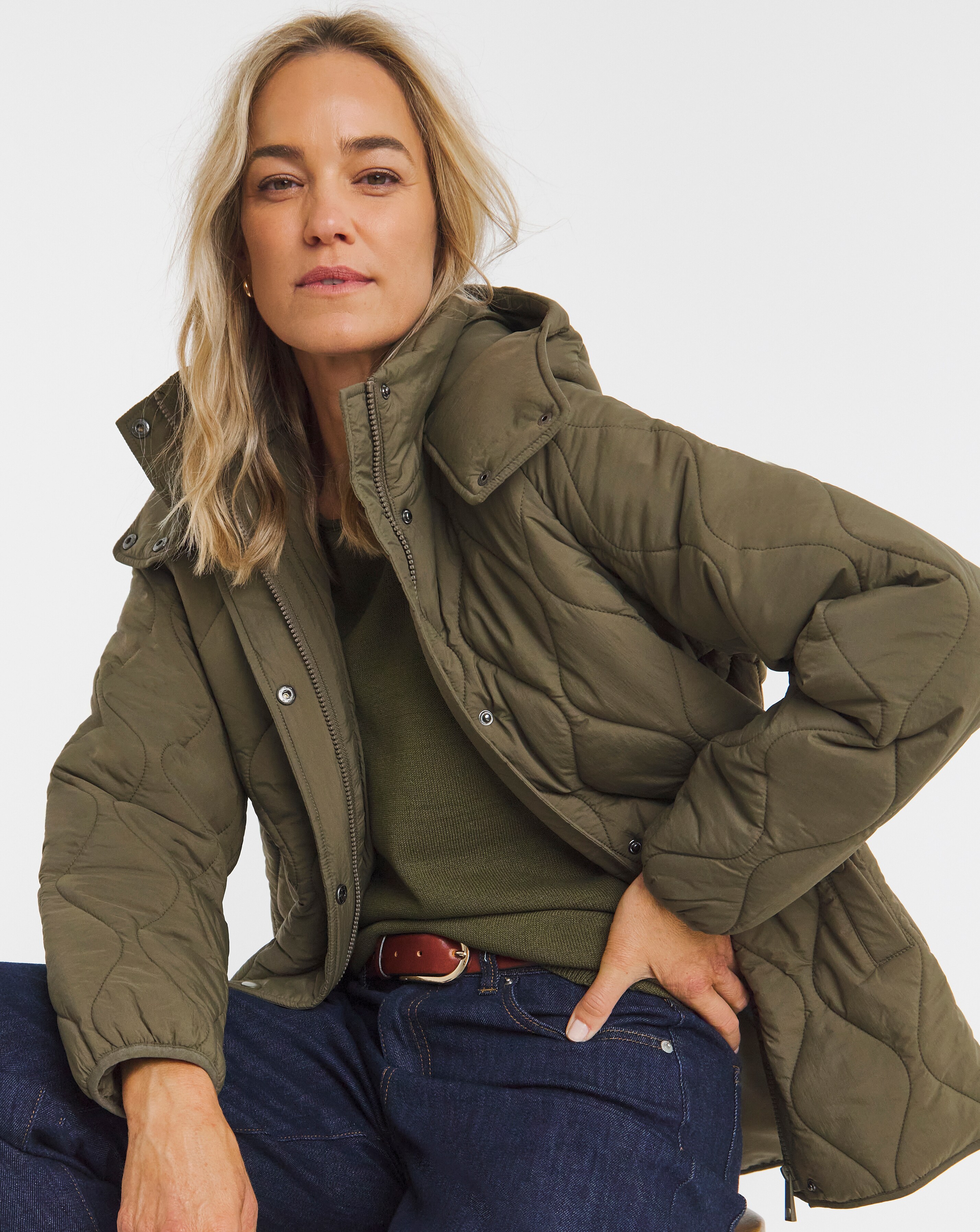 Taupe Short Quilted Jacket | Ambrose Wilson