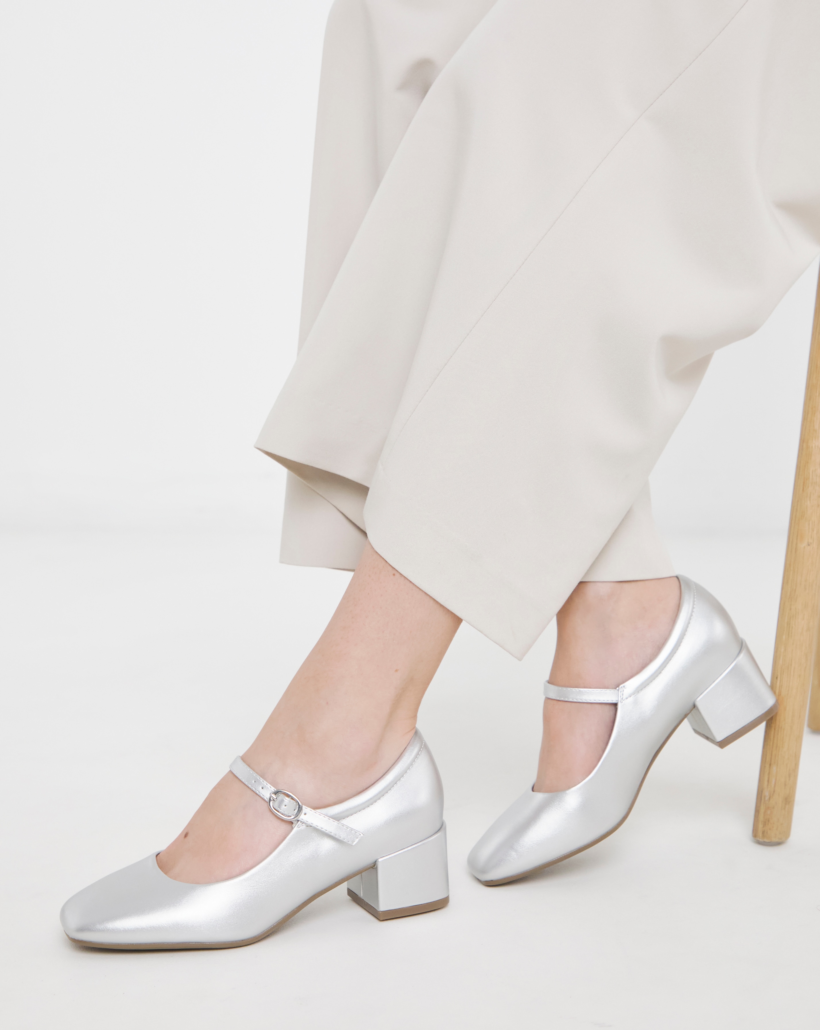Dolores Low Block Heel T Bar Shoes - Extra Wide Fit (EEE