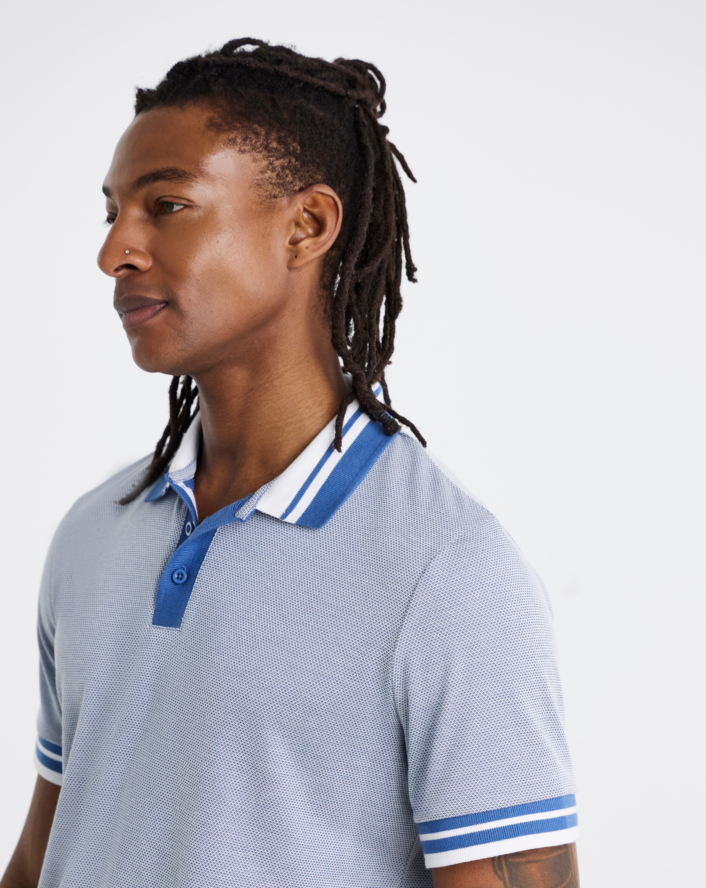 b*o様 ERNEST W. BAKER PIN STRIPE POLO Ernest W. Baker: White & Green Striped Polo | SSENSE
