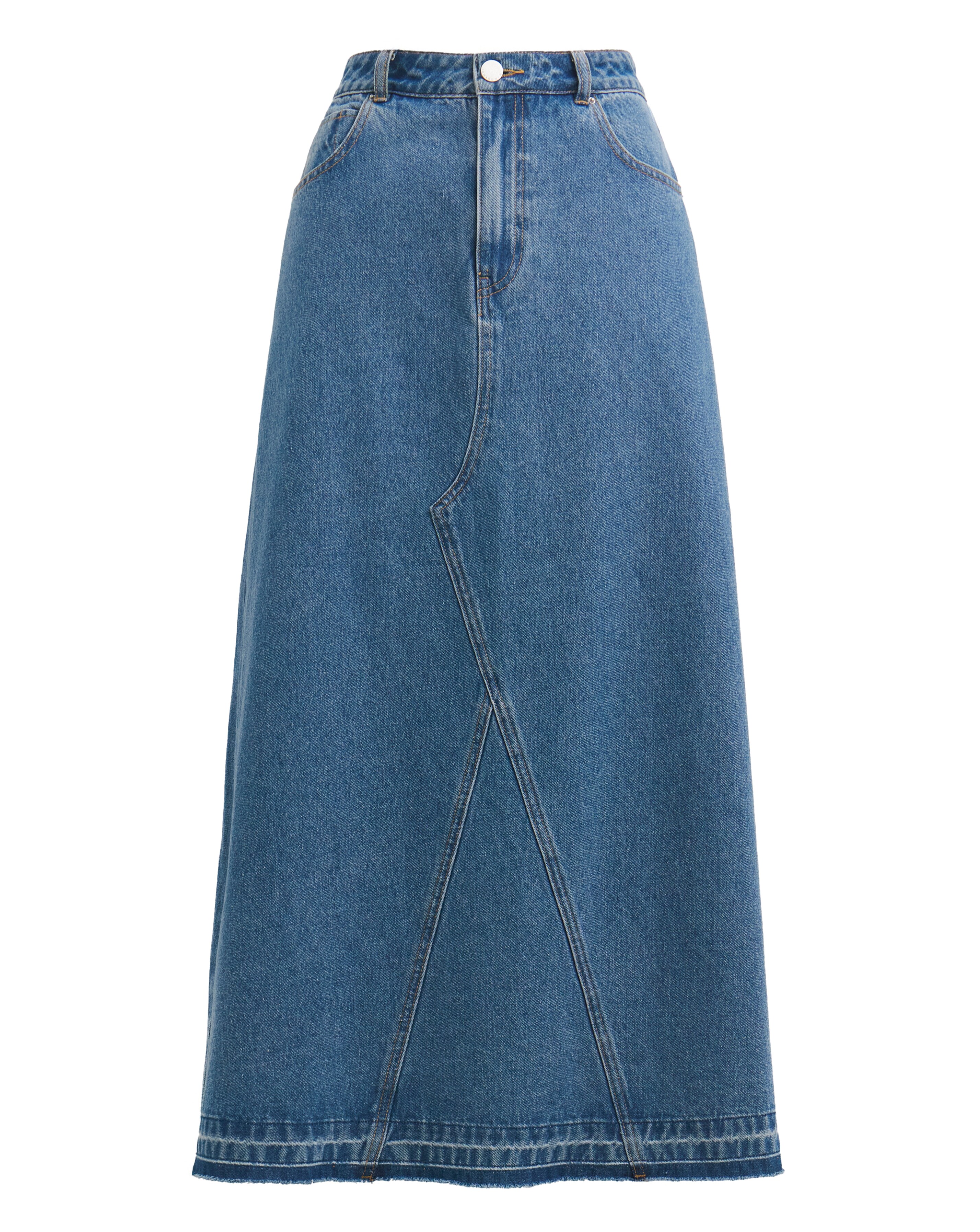 Klorim Women's Elastic Waist Pleated Flared Denim Skirt - Long, Button Front, Size XS-XXL