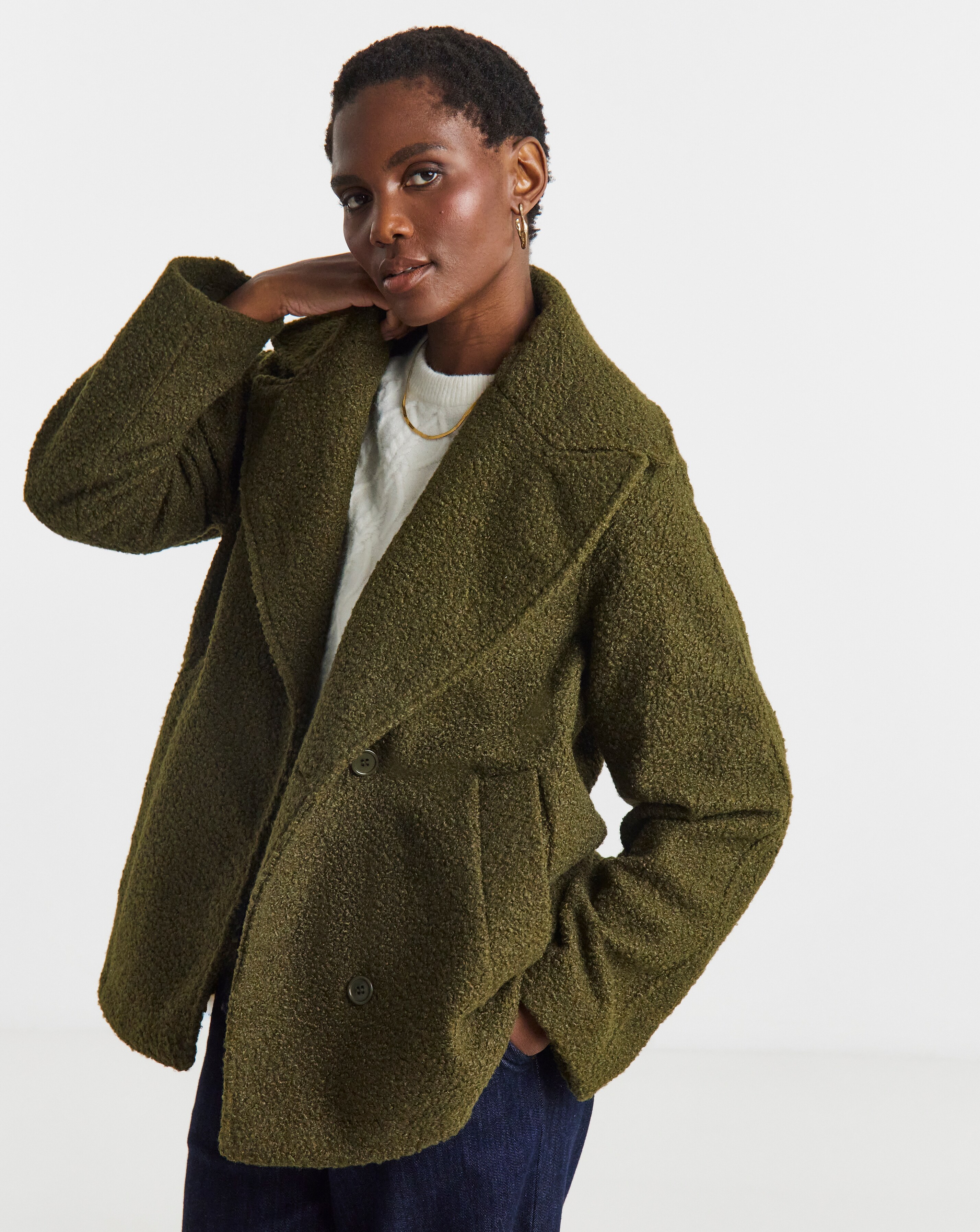 Oatmeal High Collar Button Front Lined Coat | Ambrose Wilson