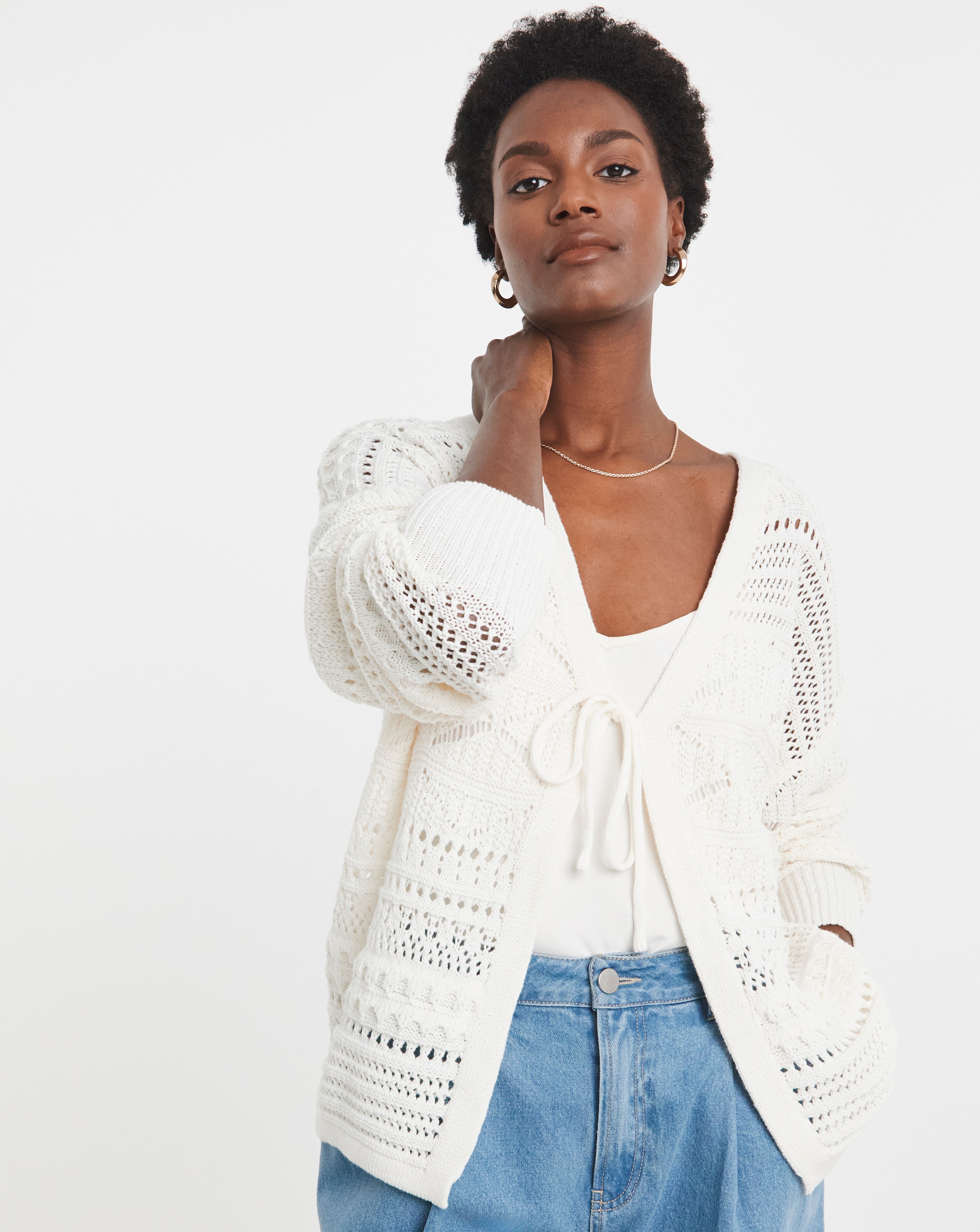 Black Tie Front Crochet Cardigan | Ambrose Wilson