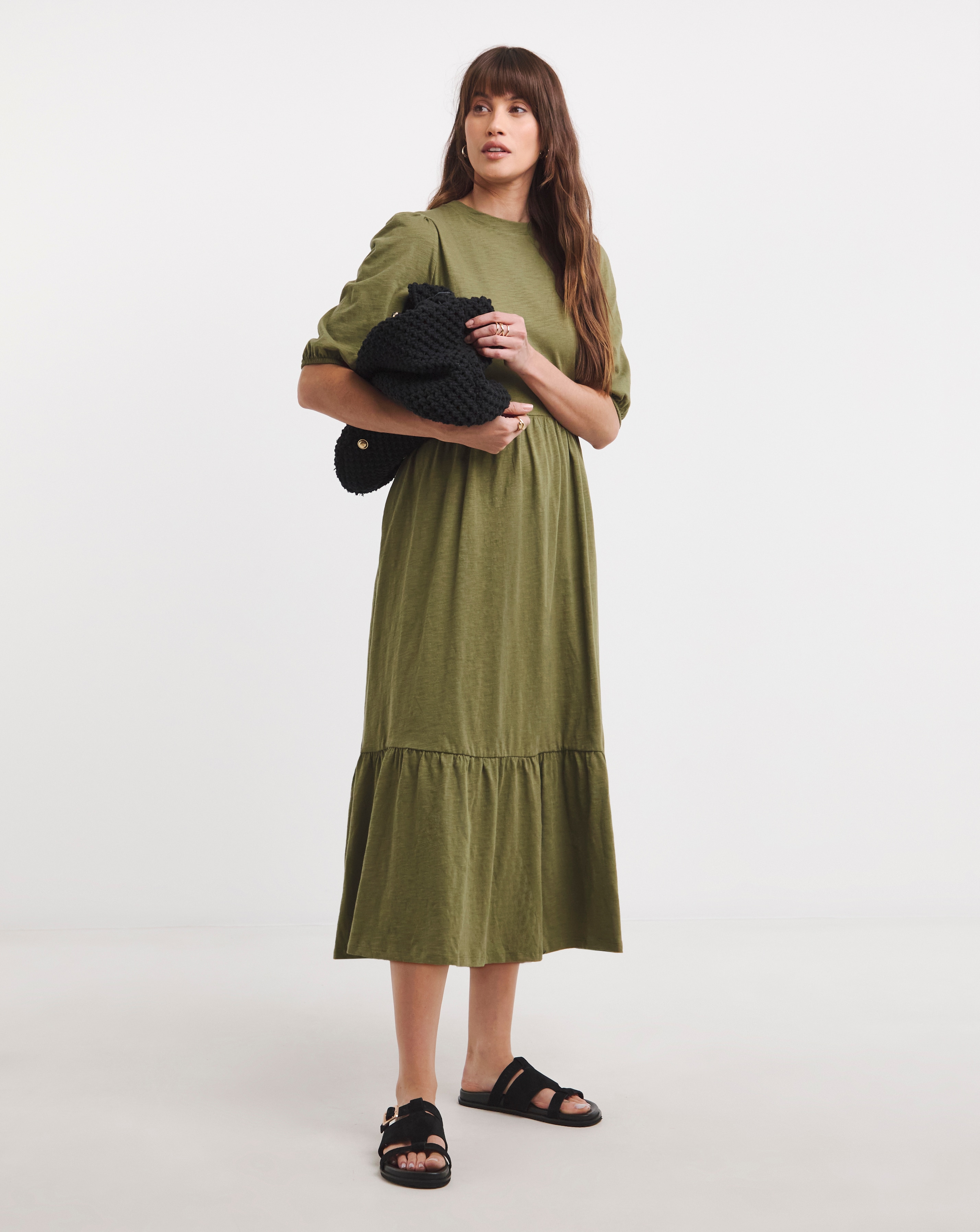Notch Neck Jersey Smock Midaxi Dress | Ambrose Wilson Notch Neck Jersey Smock Midaxi Dress | Ambrose Wilson