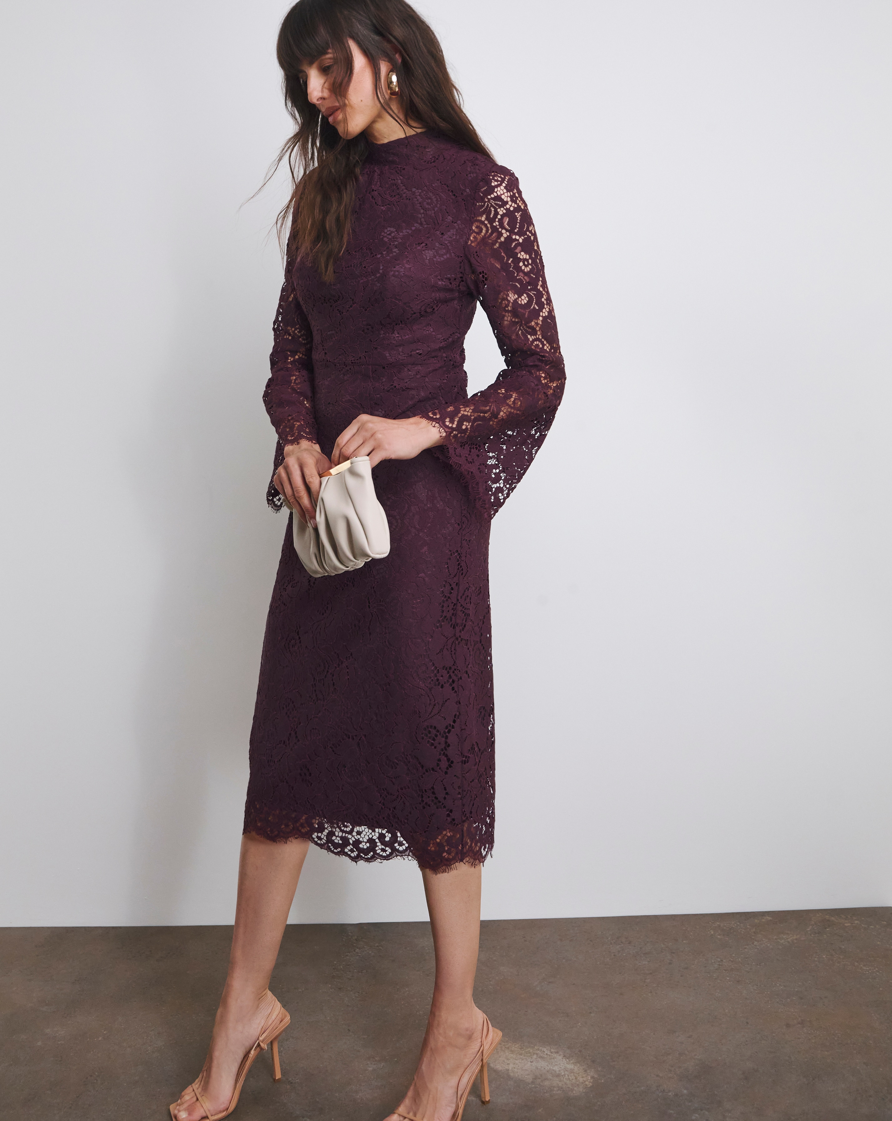 boden nancy lace dress Long-Sleeve Long Lace Formal Dress with Overskirt Black Nude / 10 main image 1