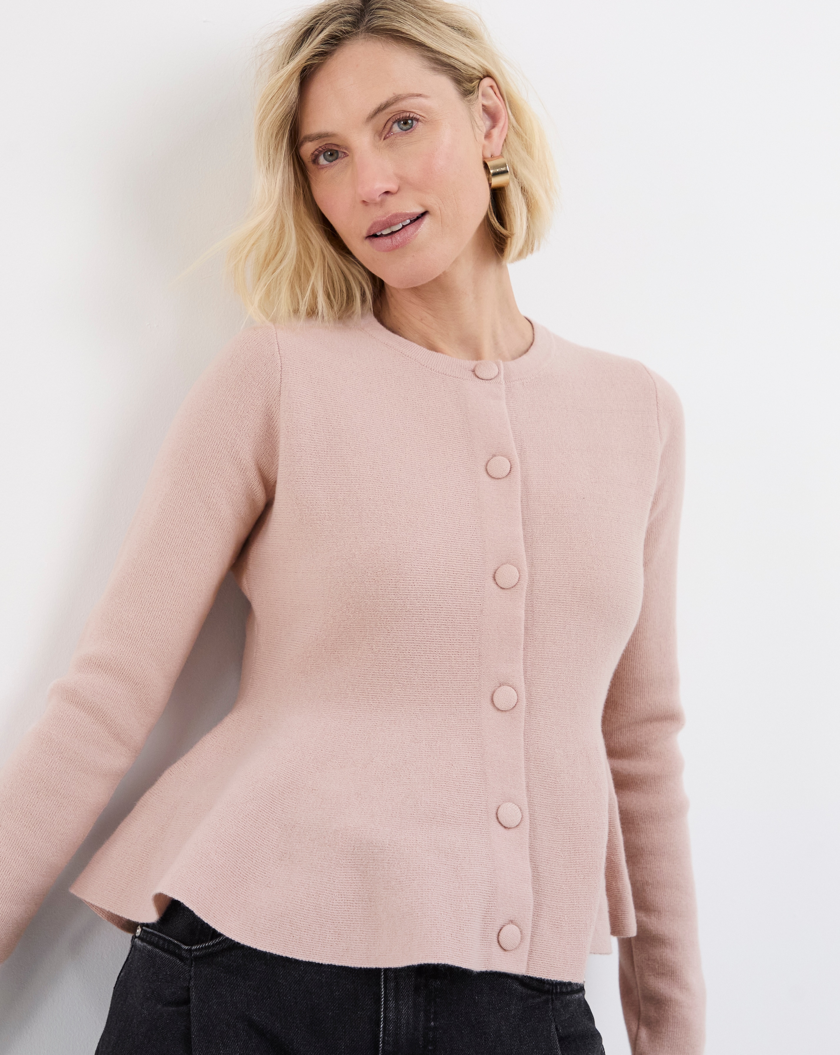 トップス COMPACT BALLOON PEPLUM KNIT CARDIGAN COMPACT BALLOON PEPLUM KNIT CARDIGAN