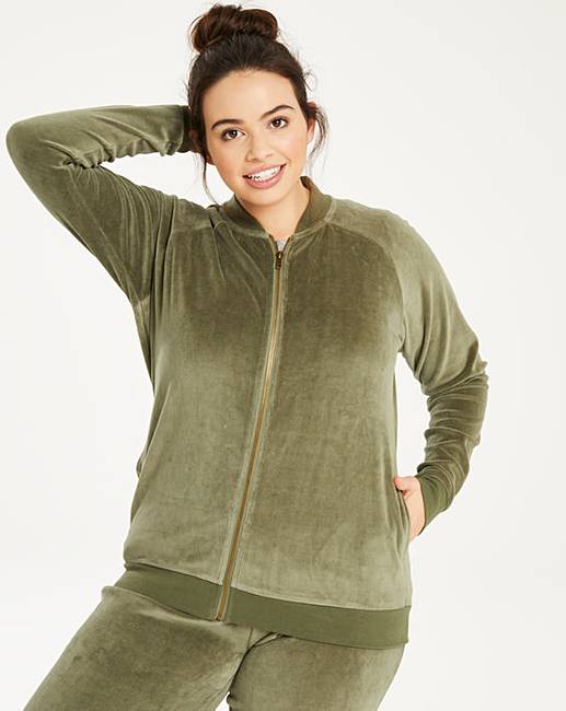 Velour Bomber Jacket Simply Be
