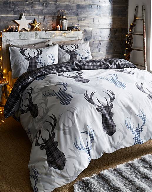 Tartan Stag Grey Duvet Cover Set