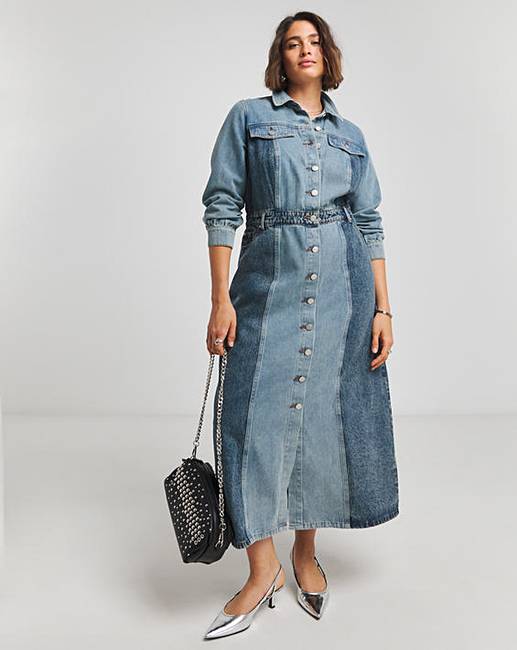 MidWashPatchworkDenimMaxiDress