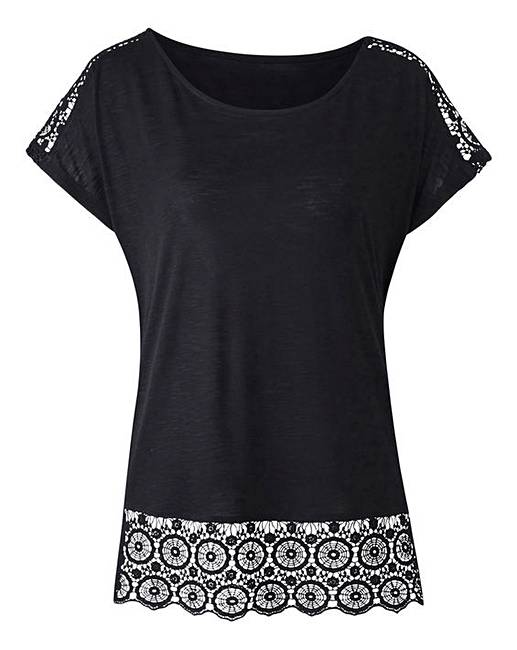 Black Crochet Trim Tshirt Simply Be