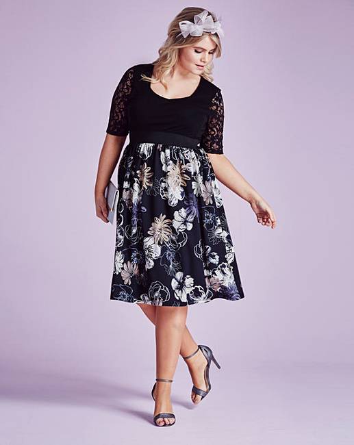 Black Floral Skater Prom Dress | Simply Be