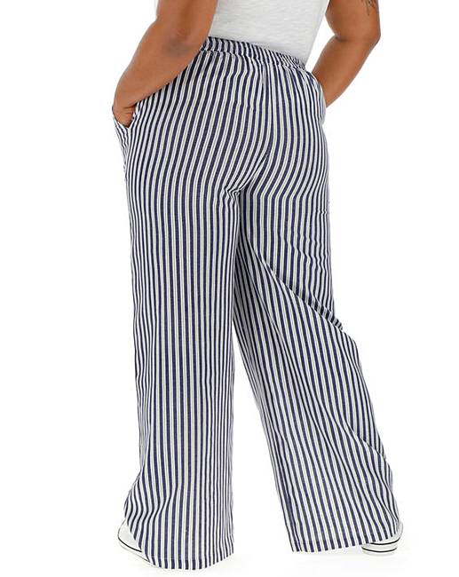 Stripe Easy Care Linen Mix Wide Trousers | Simply Be