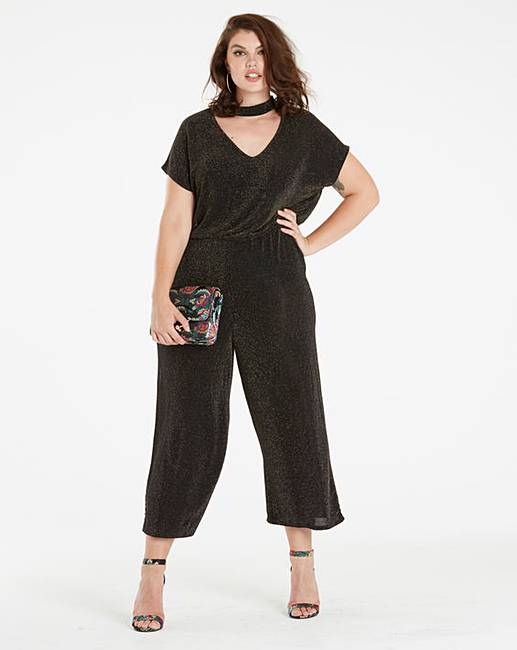 Choker Neck Cropped Jumpsuit Simply Be