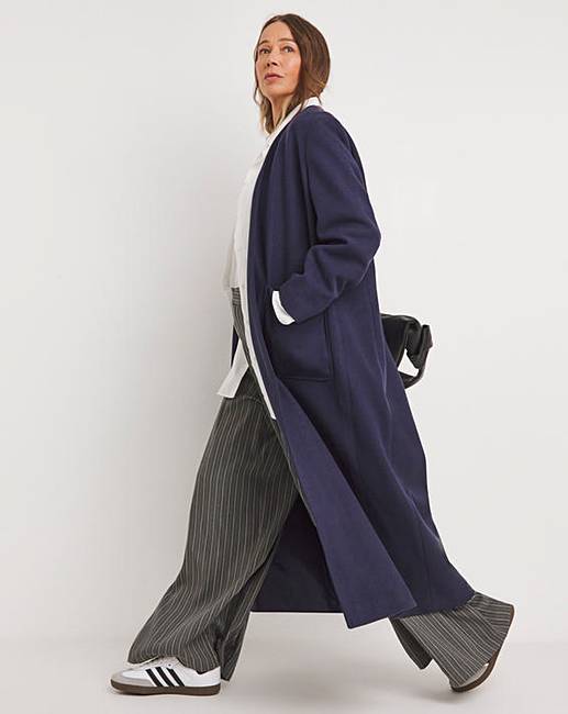 NavyCollarlessLonglineCoat