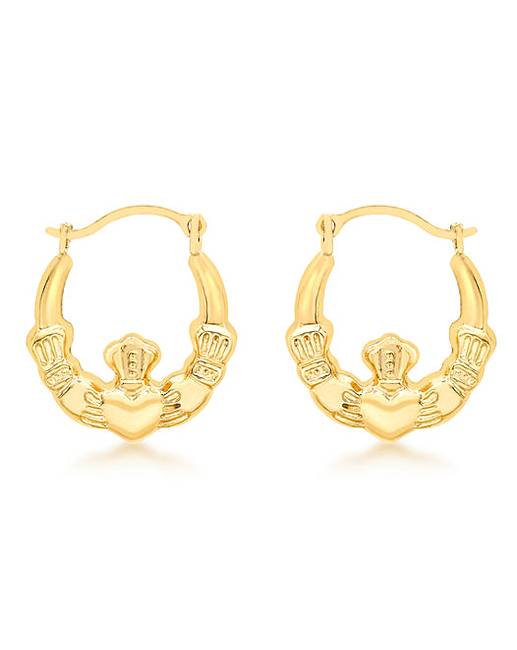 9ct Gold Mini Claddagh Creole Earrings Simply Be 9ct Gold Mini Claddagh Creole Earrings