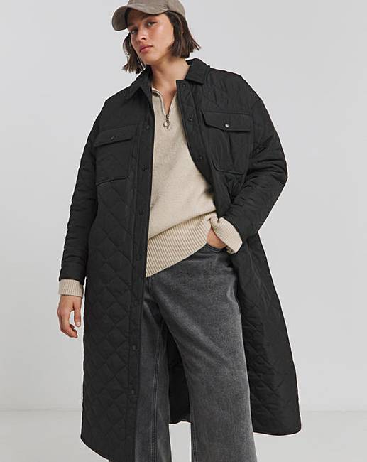 BlackZigZagQuiltLonglineCoat