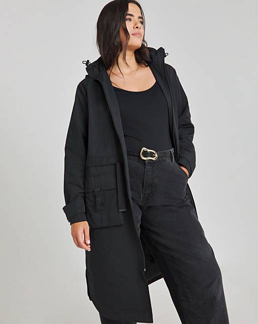 BlackHoodedFunctionalUtilityCoat