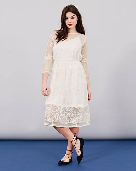 Simply Be Embroidered Mesh Dress | Simply Be